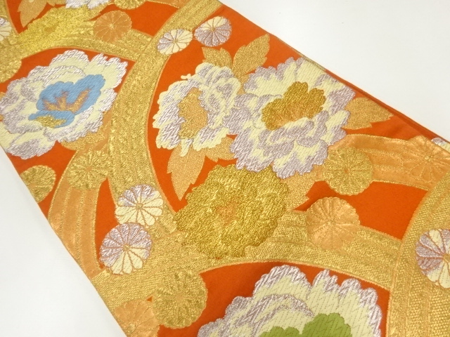 JAPANESE KIMONO / FUKURO OBI / SILK / WOVEN PEONY